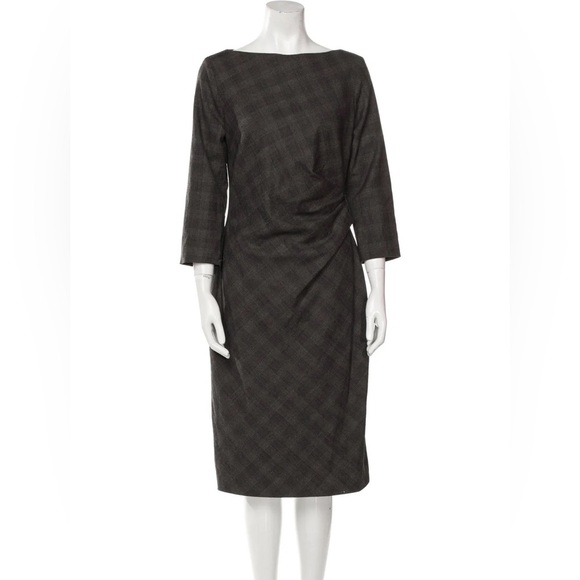 Max Mara Weekend Grey plad midi dress wool quiet luxury modest  old money M/L - Picture 6 of 13